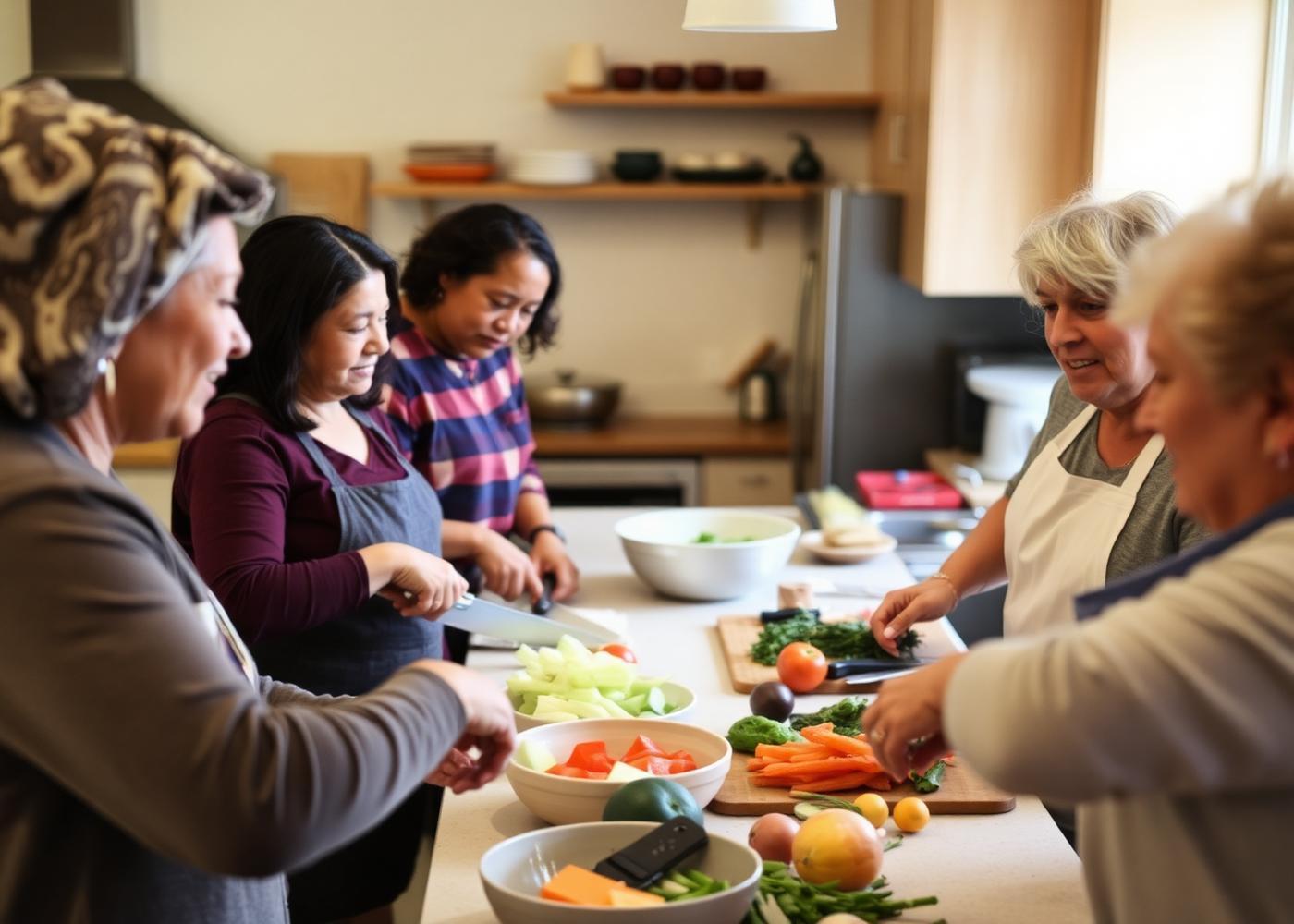 Teaching kitchen set up for a group class